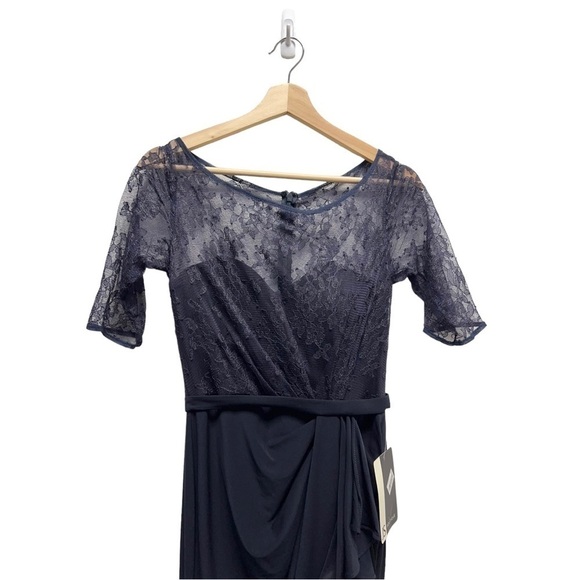 NWT JS Collections Navy Lace Gown Mesh Maxi Dress Size 4 - Picture 2 of 10